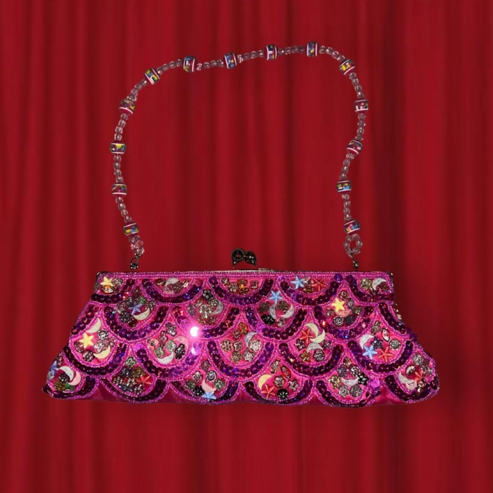 pink maximalist deadstock beaded bag mini purse embellished